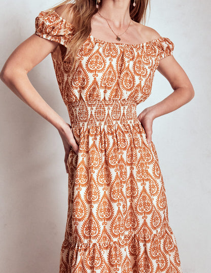 Scoop Cotton Tiered Dress-Cognac, Ornate Geo-2