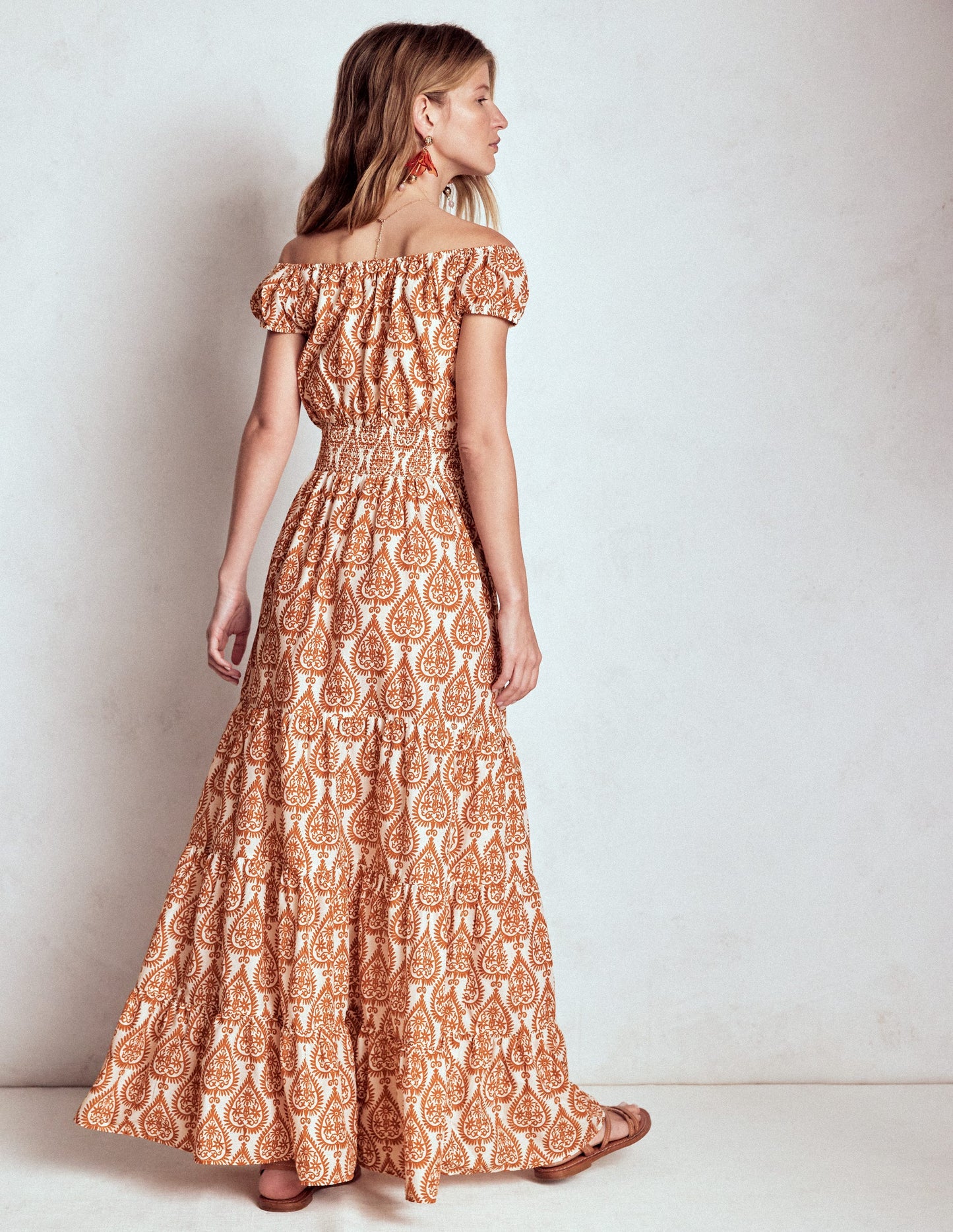 Scoop Cotton Tiered Dress-Cognac, Ornate Geo