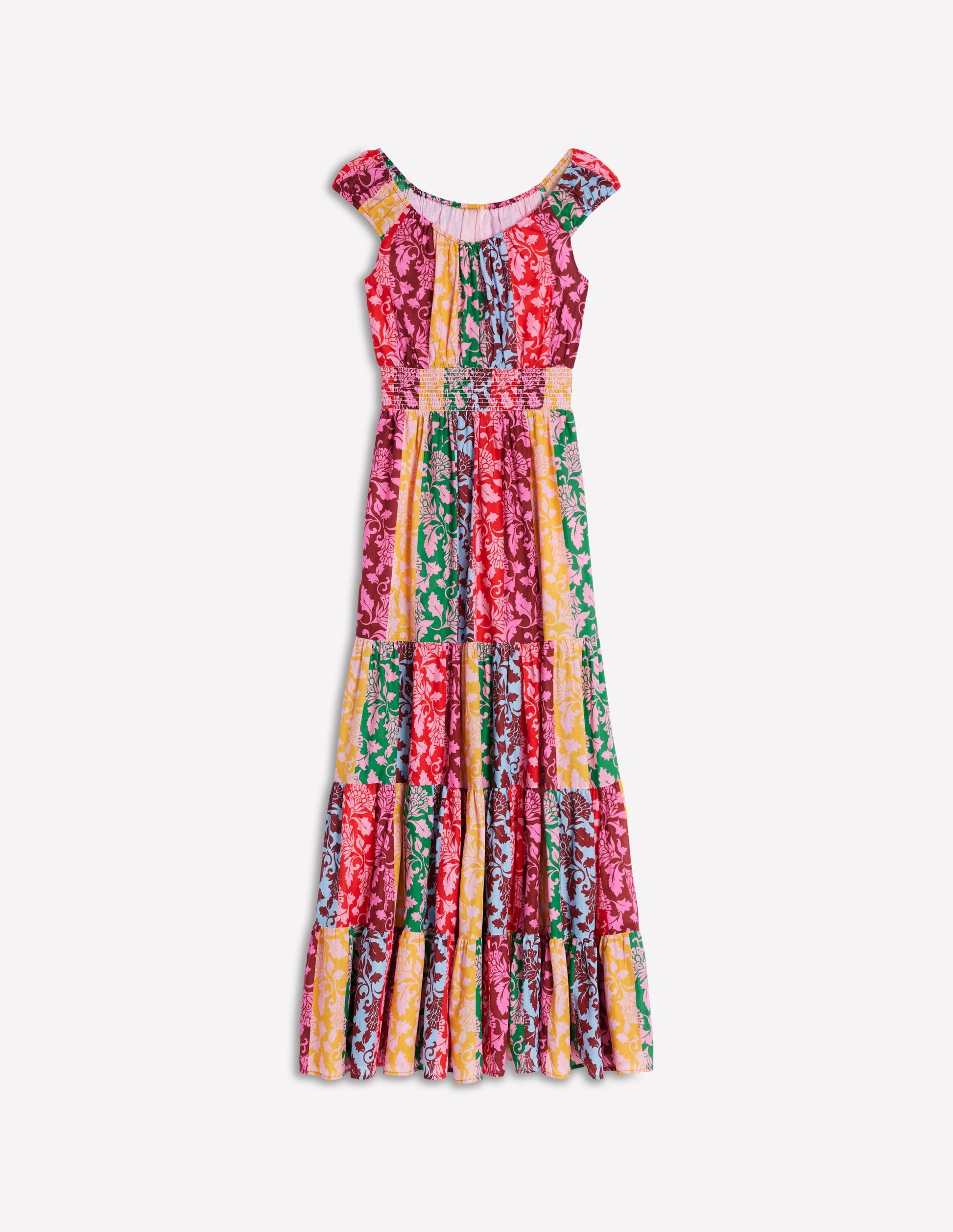 Scoop Cotton Tiered Dress-Multi, Ornate Vine-6