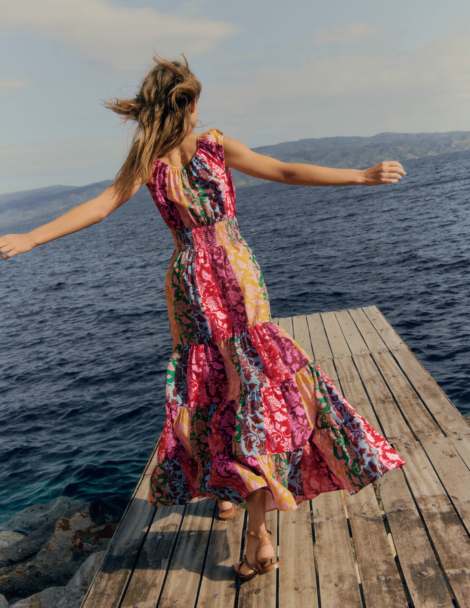 Scoop Cotton Tiered Dress-Multi, Ornate Vine - Image 5