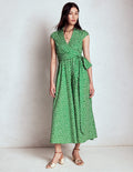 Julia Cotton Wrap Midi Dress-Highland Green, Painted Dot