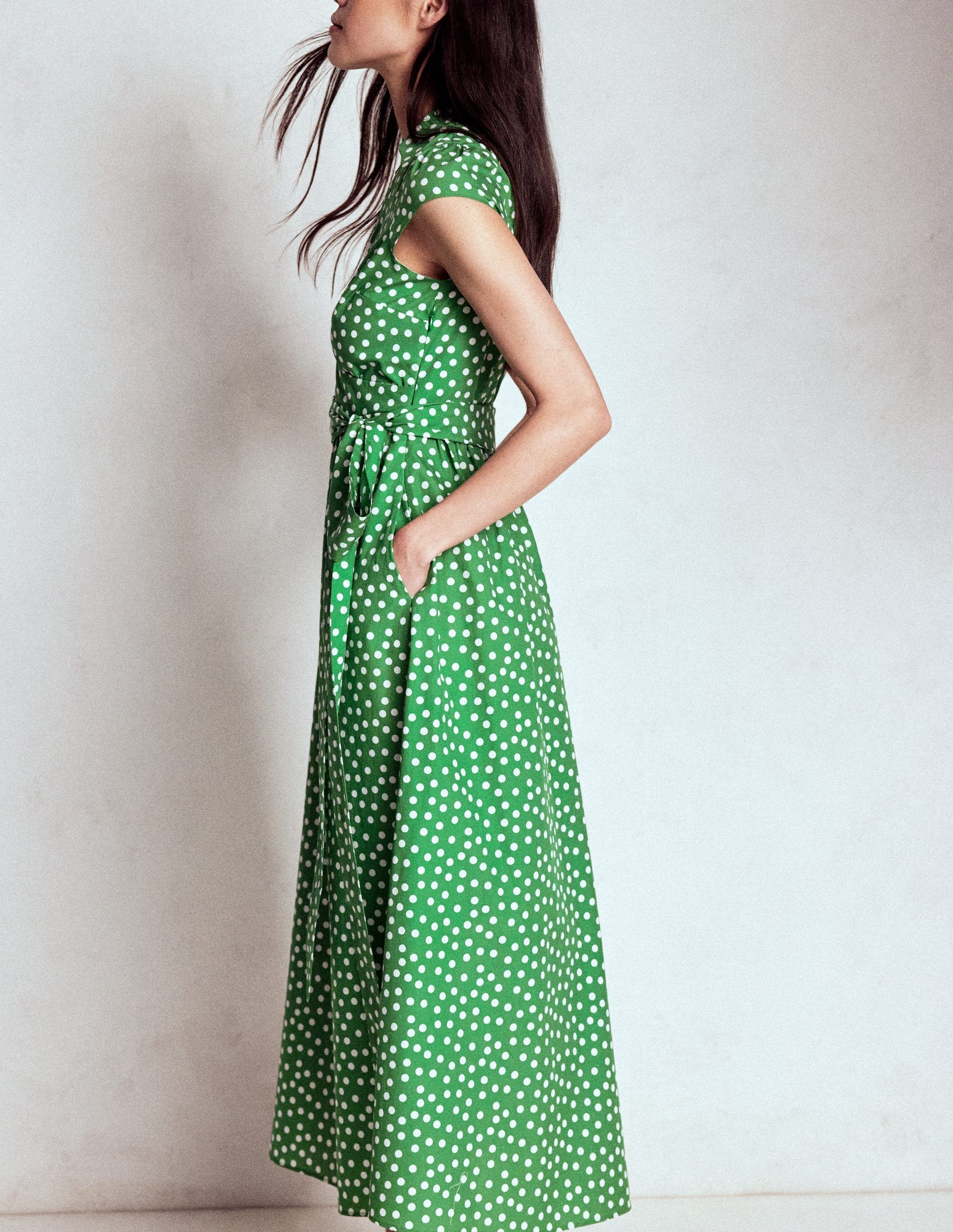boden julia knitted dress Julia Cotton Wrap Midi Dress - Highland Green, Painted Dot