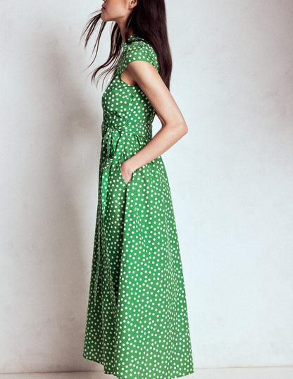Julia Cotton Wrap Midi Dress-Highland Green, Painted Dot-4
