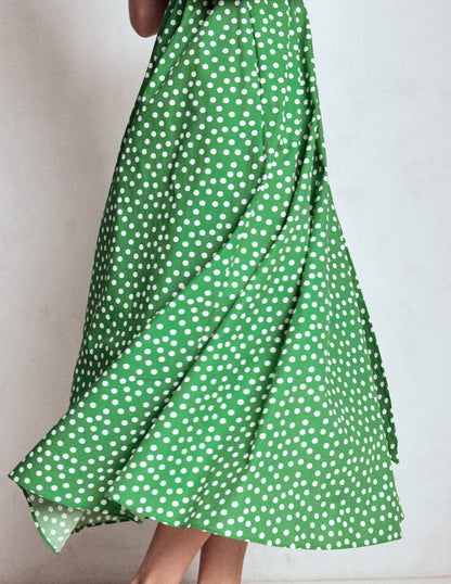 Julia Cotton Wrap Midi Dress-Highland Green, Painted Dot-5