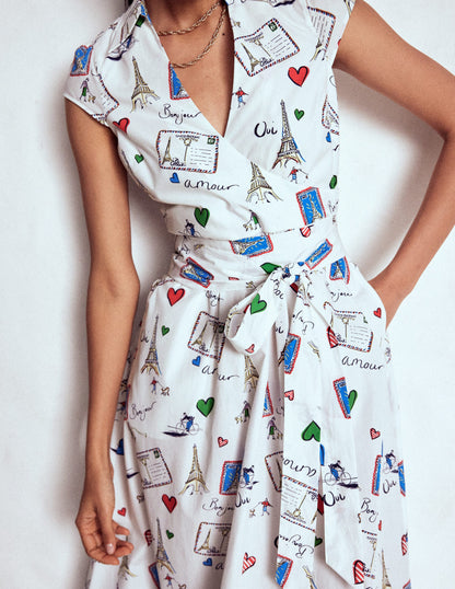 Julia Cotton Wrap Midi Dress-Ivory, Postcard From Paris-2
