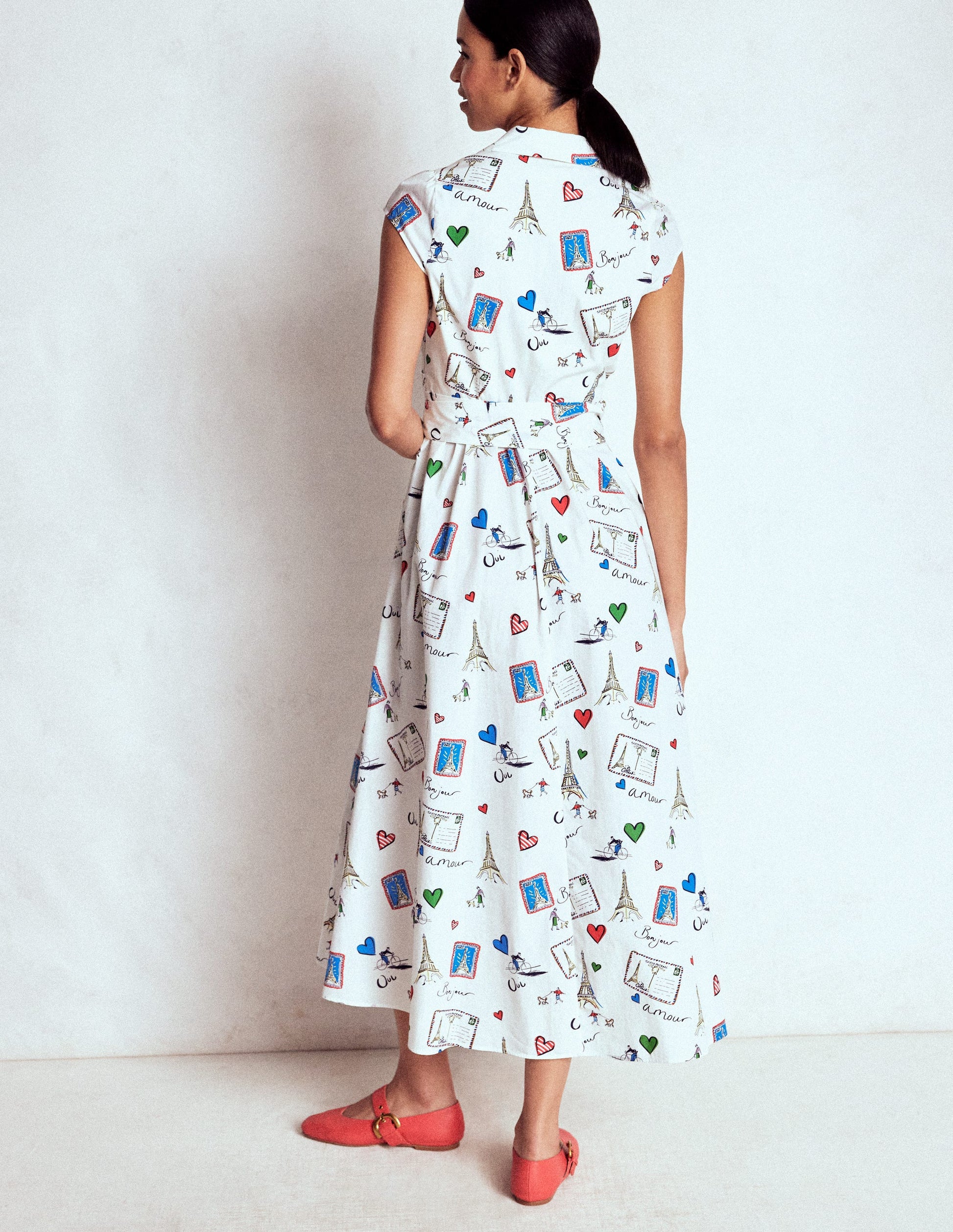 Julia Cotton Wrap Midi Dress-Ivory, Postcard From Paris-3