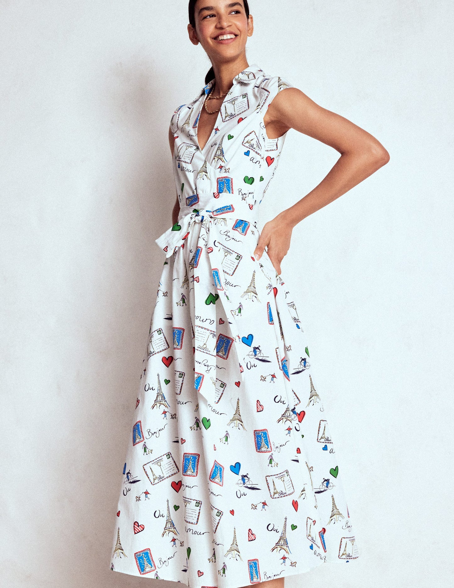 Julia Cotton Wrap Midi Dress-Ivory, Postcard From Paris