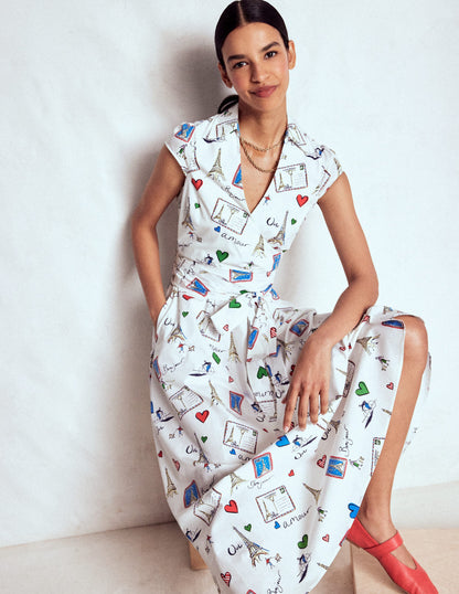 Julia Cotton Wrap Midi Dress-Ivory, Postcard From Paris-6