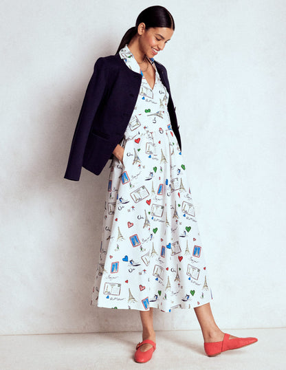 Julia Cotton Wrap Midi Dress-Ivory, Postcard From Paris-7