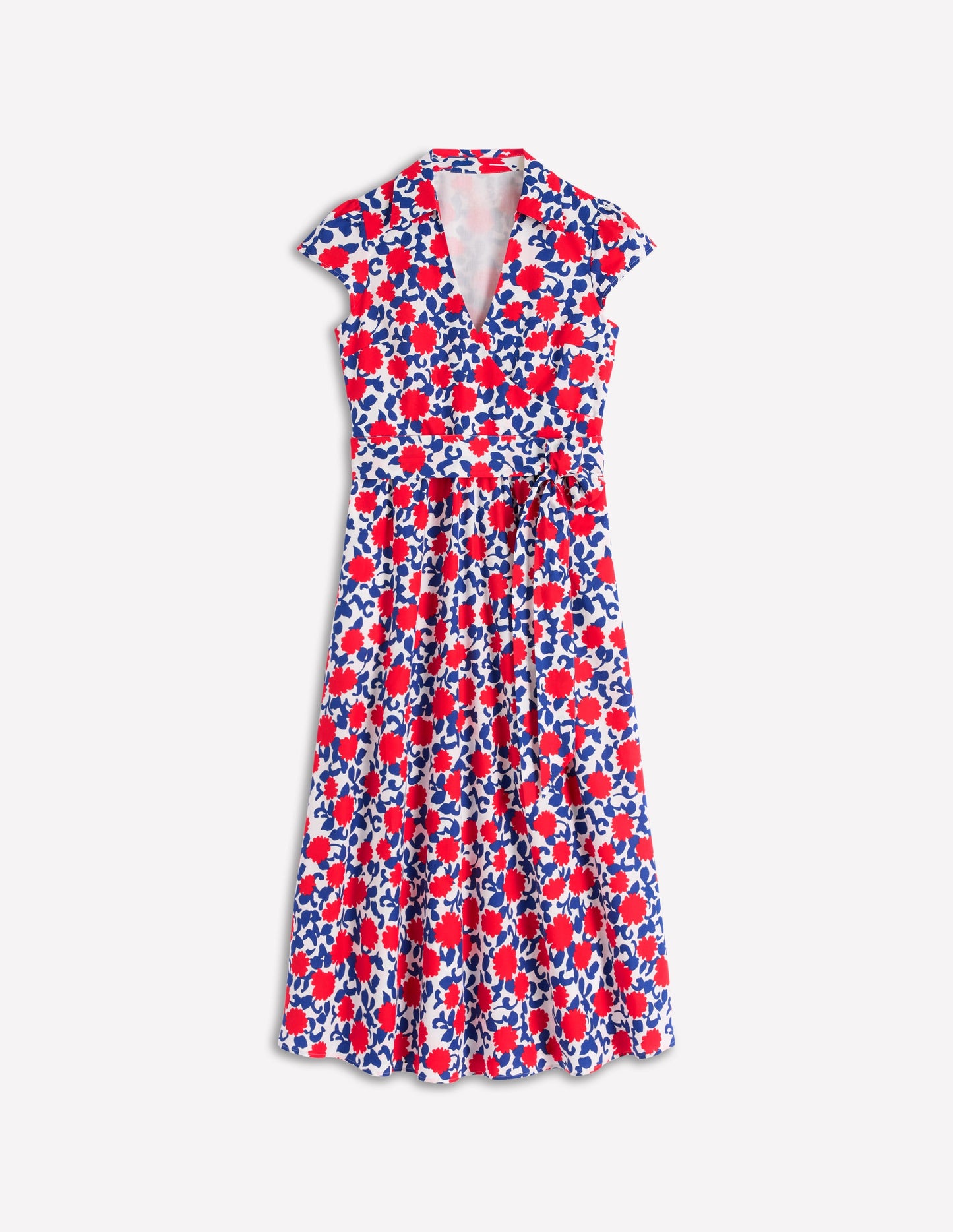 Julia Cotton Wrap Midi Dress-Poppy Red, Floweret Vine