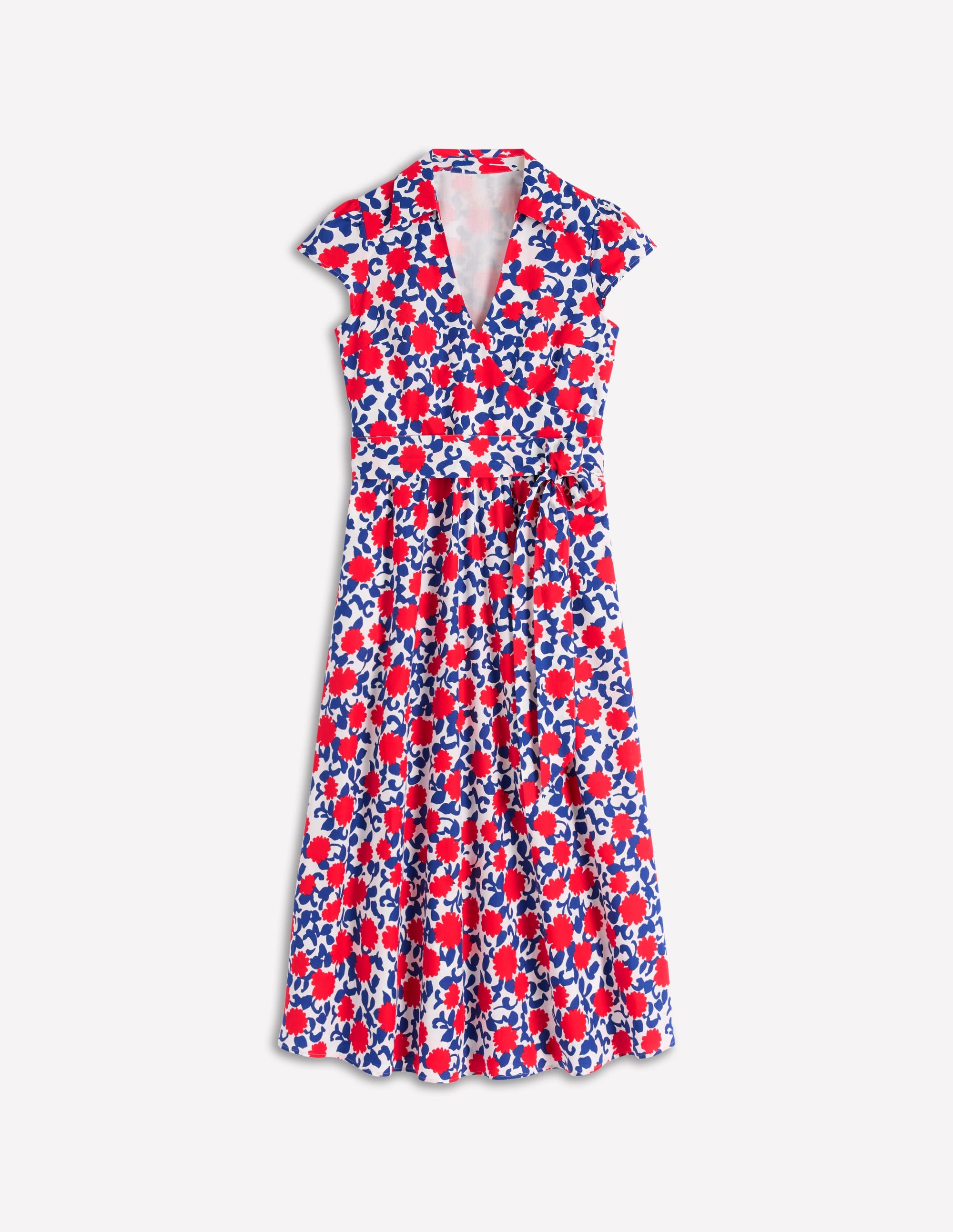 Julia Cotton Wrap Midi Dress-Poppy Red, Floweret Vine - Image 8