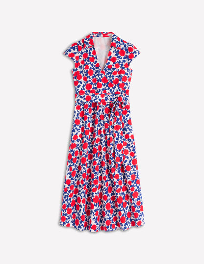 Julia Cotton Wrap Midi Dress-Poppy Red, Floweret Vine-8