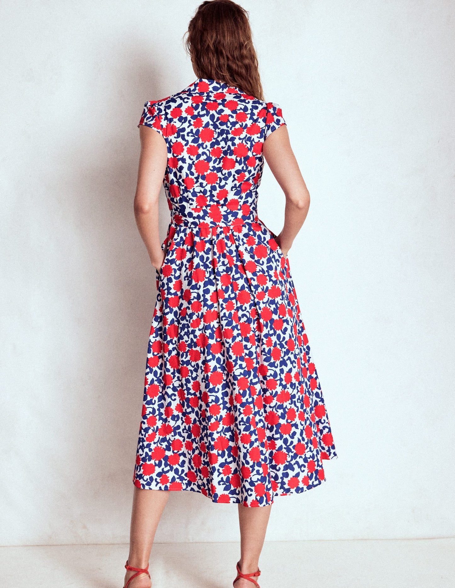 Julia Cotton Wrap Midi Dress-Poppy Red, Floweret Vine