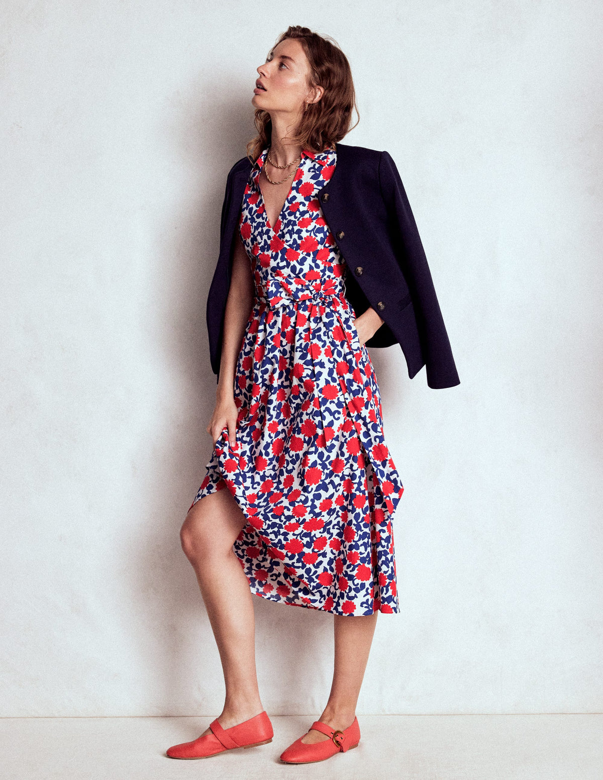 Julia Cotton Wrap Midi Dress-Poppy Red, Floweret Vine - Image 6