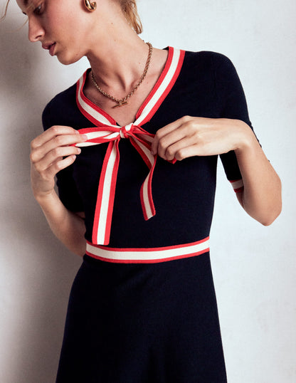 Tipped Bow Dress-Navy-2