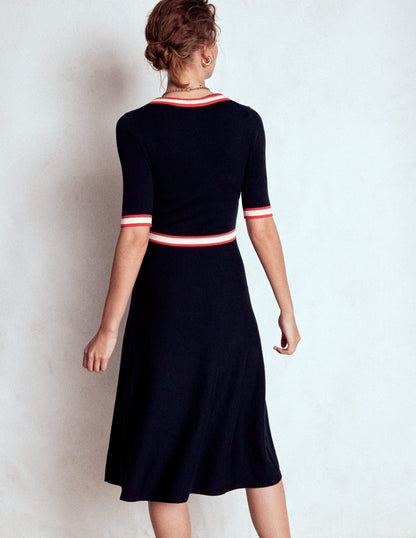 Tipped Bow Dress-Navy-3