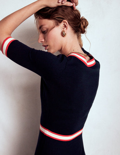 Tipped Bow Dress-Navy-5