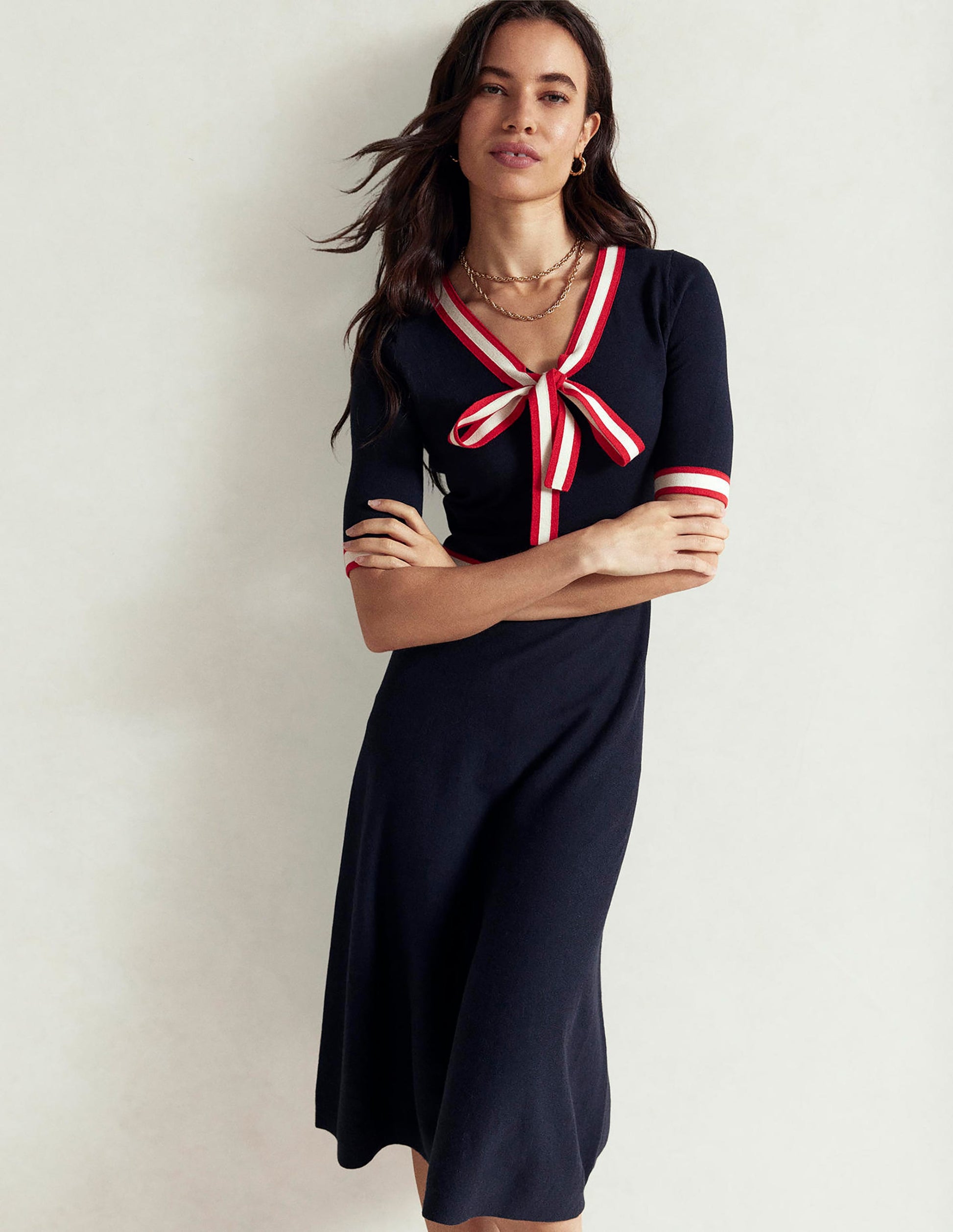 Tipped Bow Dress-Navy-6