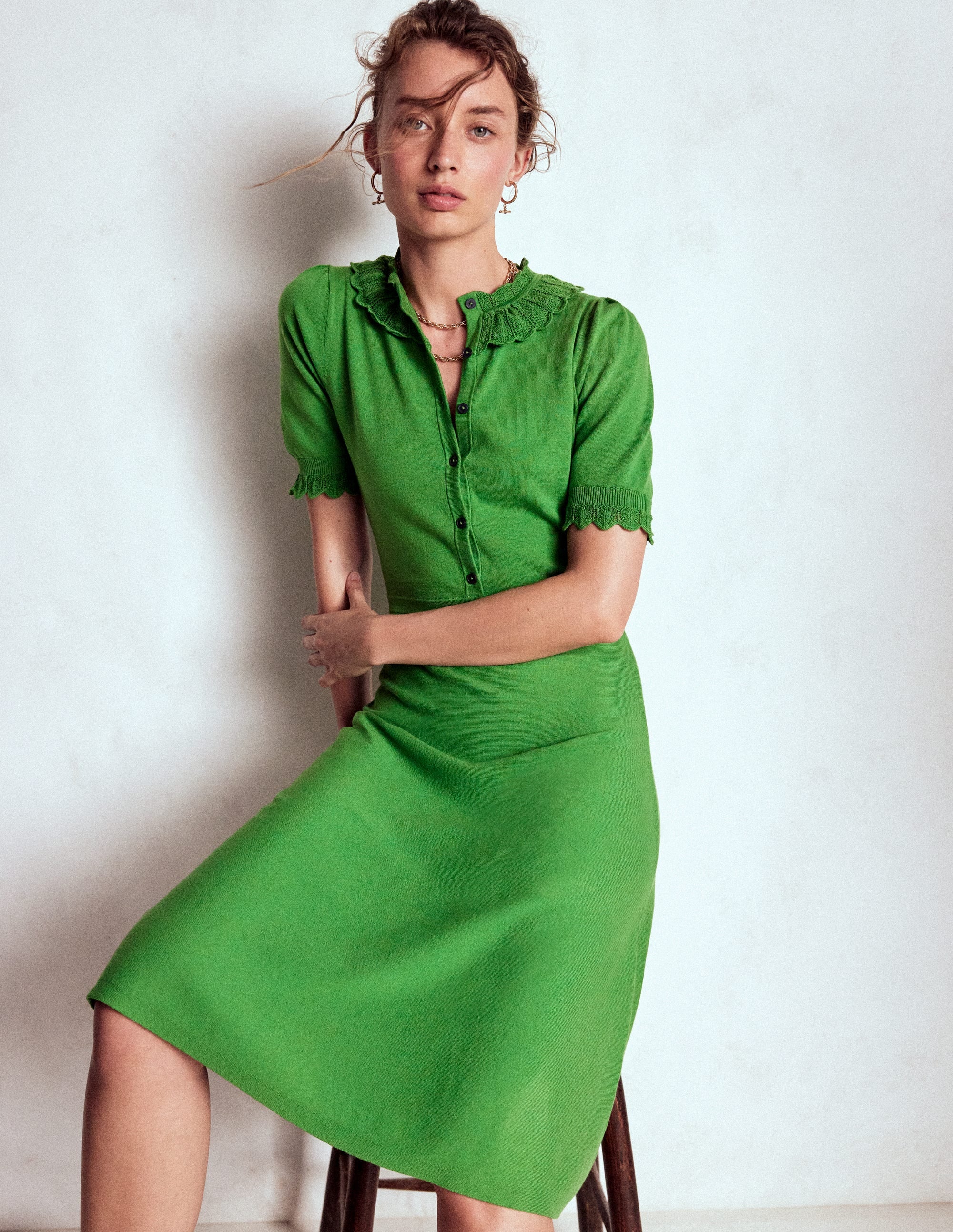 Melina Ruffle Knitted Dress-Paradise Green - Image 1