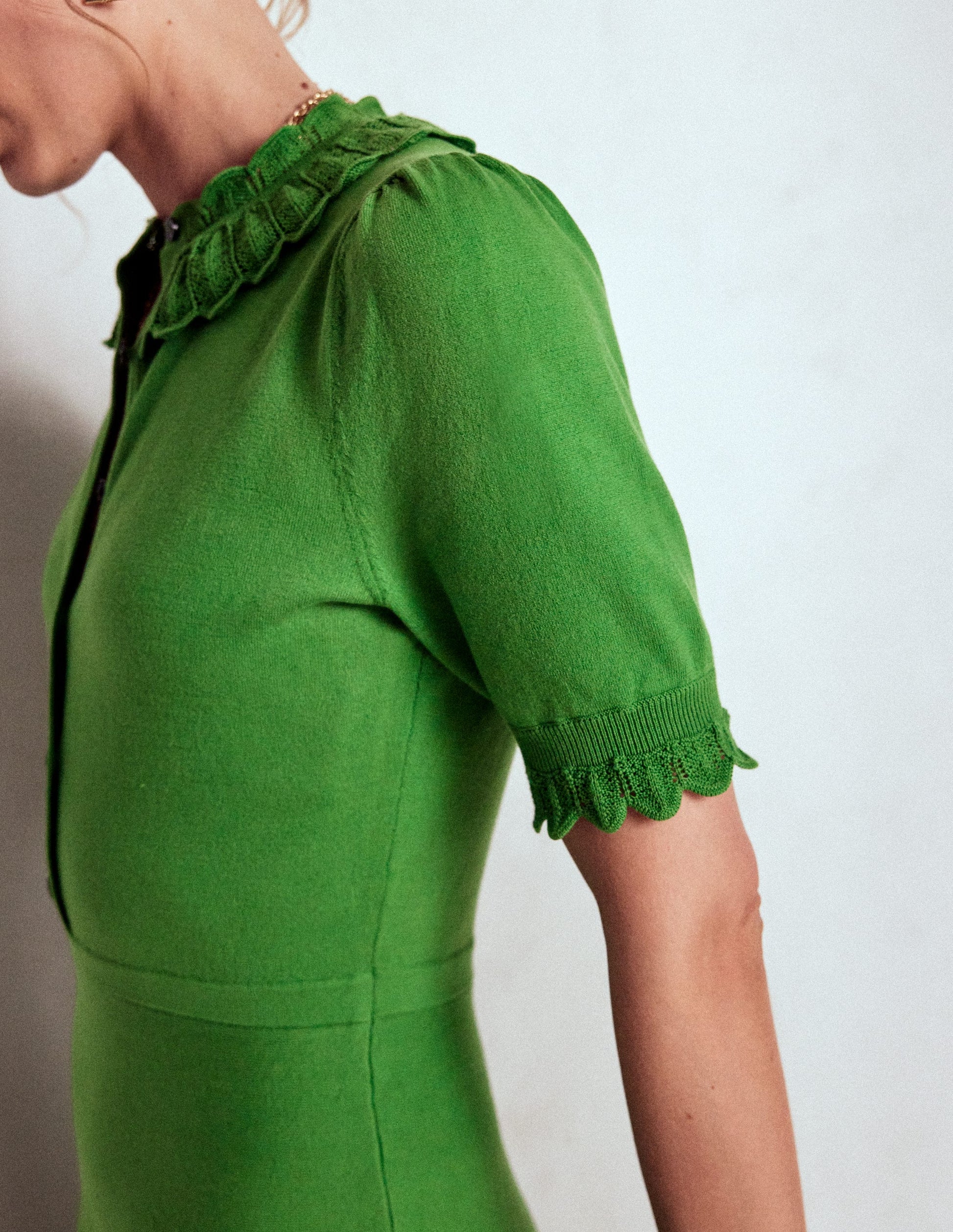 Melina Ruffle Knitted Dress-Paradise Green-2