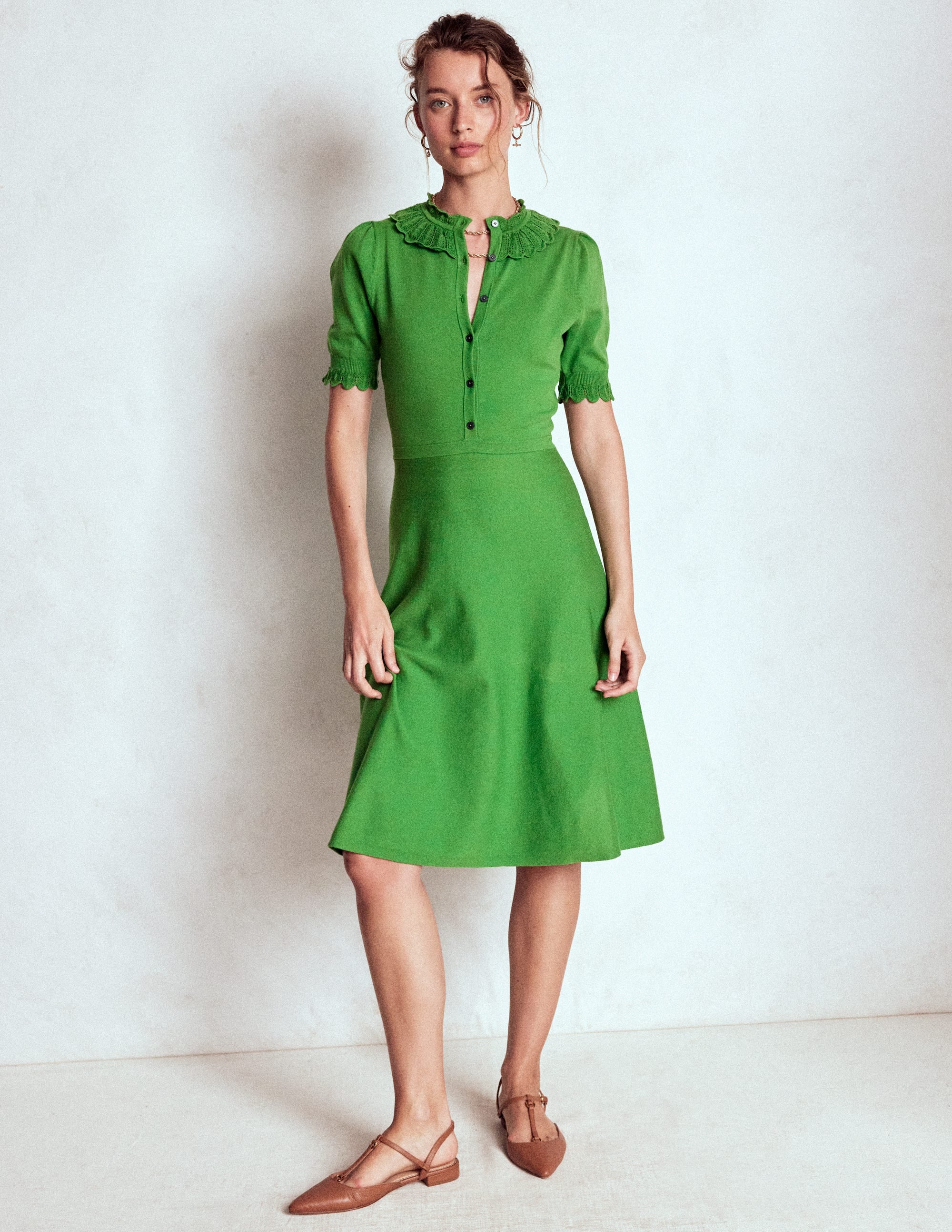 Melina Ruffle Knitted Dress-Paradise Green - Image 6