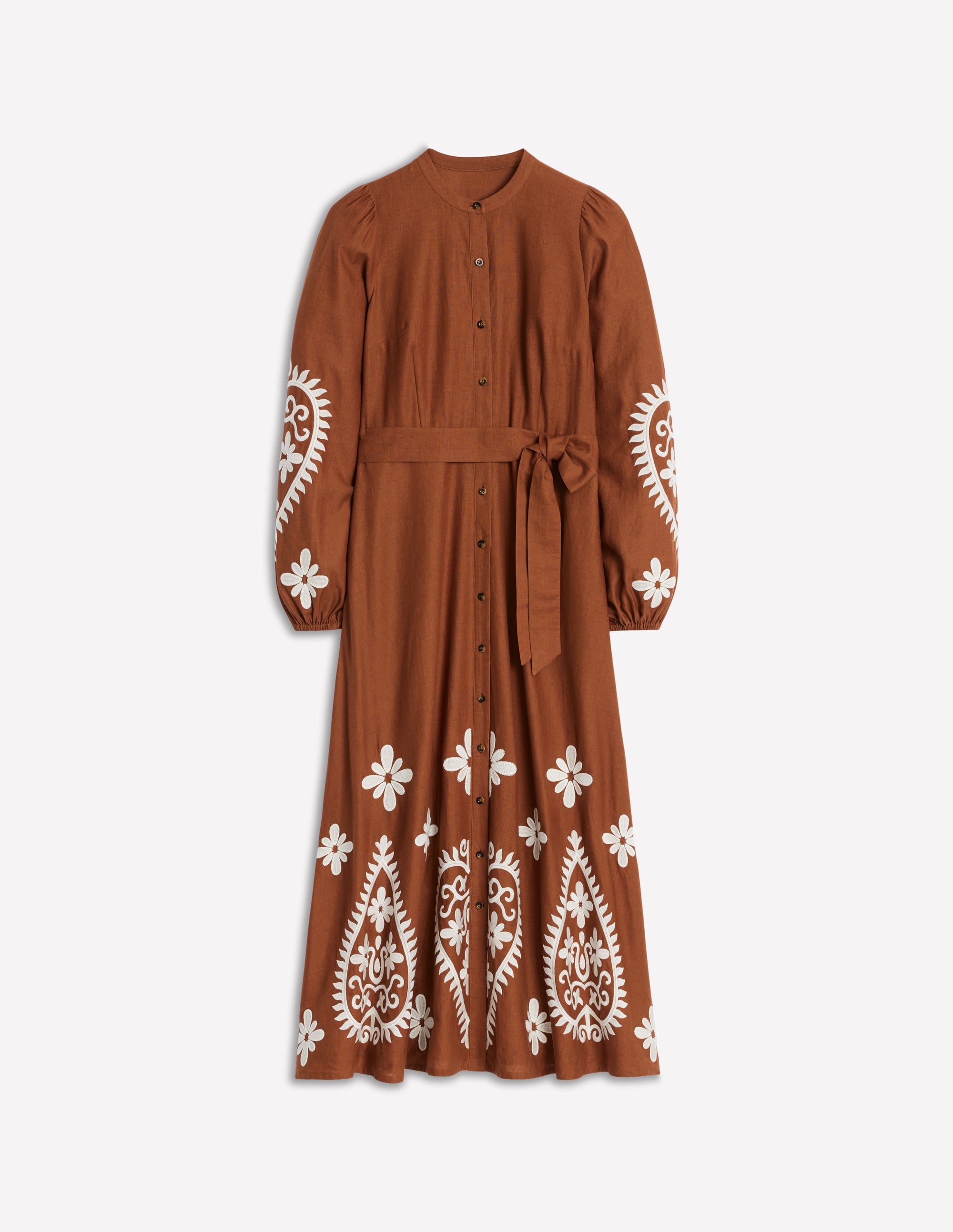 Mae Linen Blend Shirt Dress-Russet - Image 7