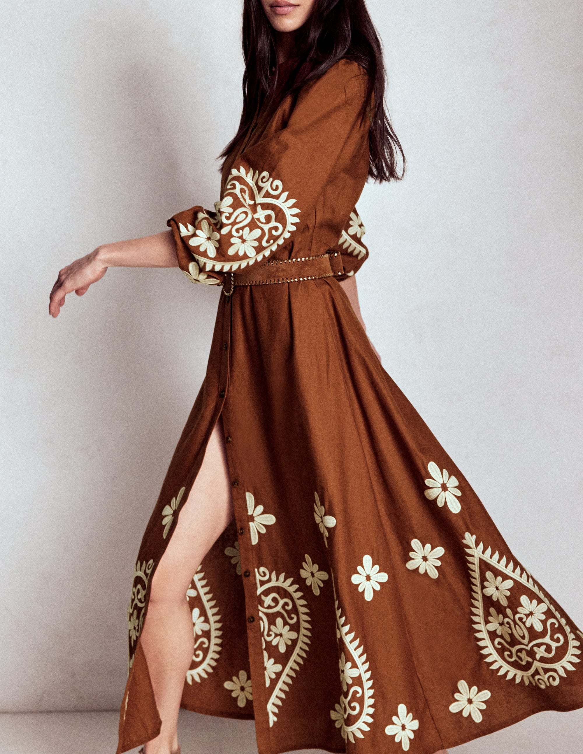Mae Linen Blend Shirt Dress-Russet - Image 2