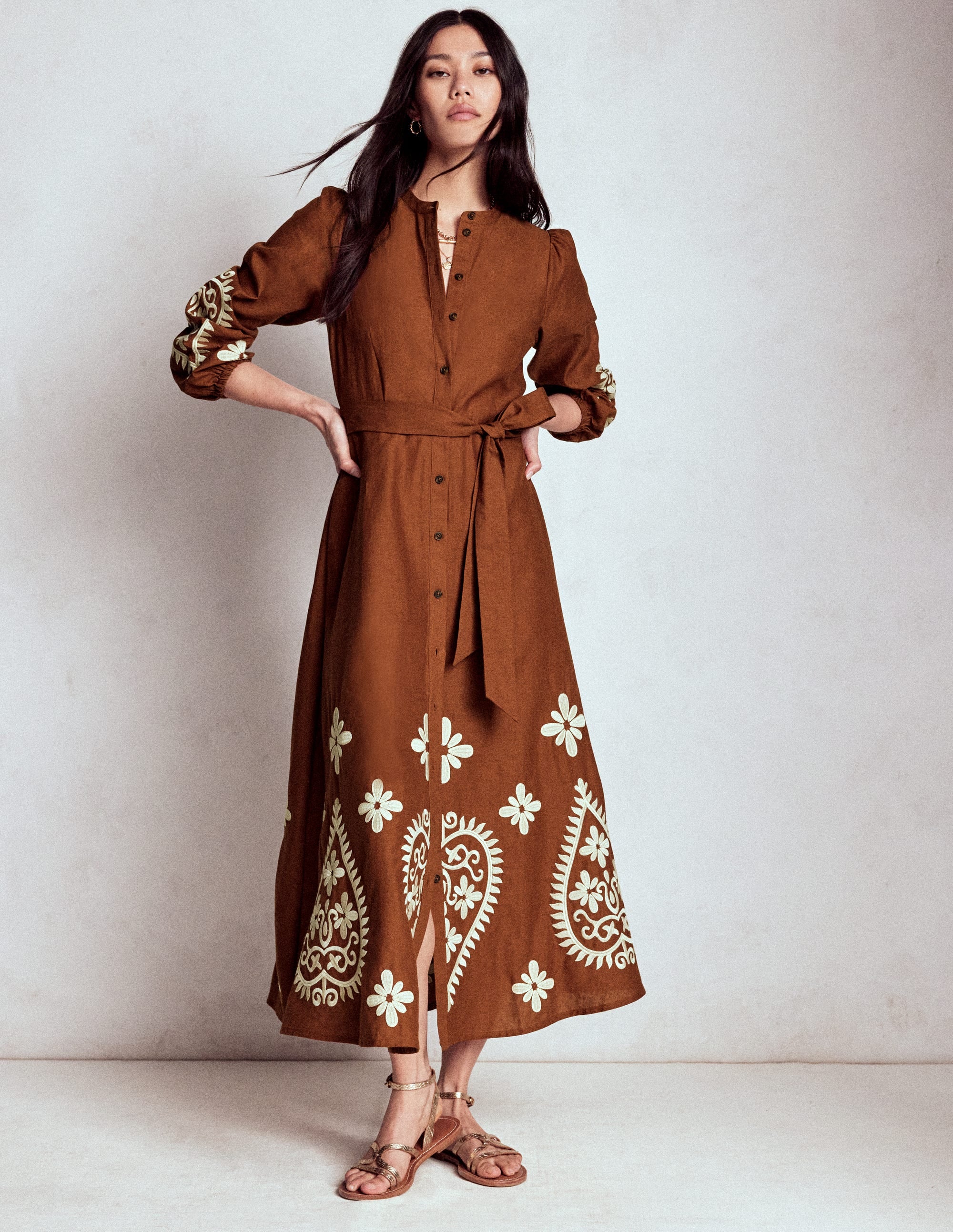 Mae Linen Blend Shirt Dress-Russet - Image 4
