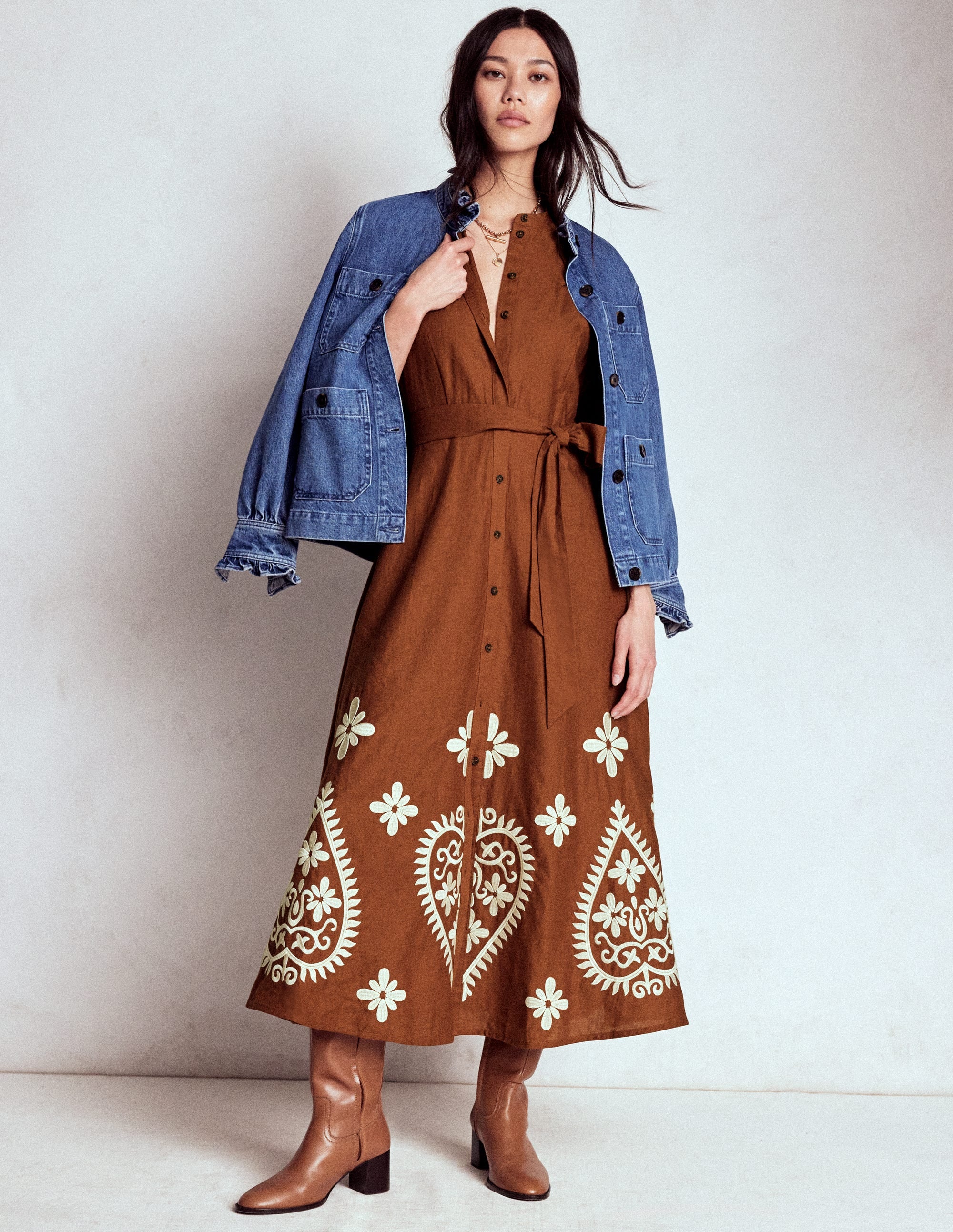 Mae Linen Blend Shirt Dress-Russet - Image 5