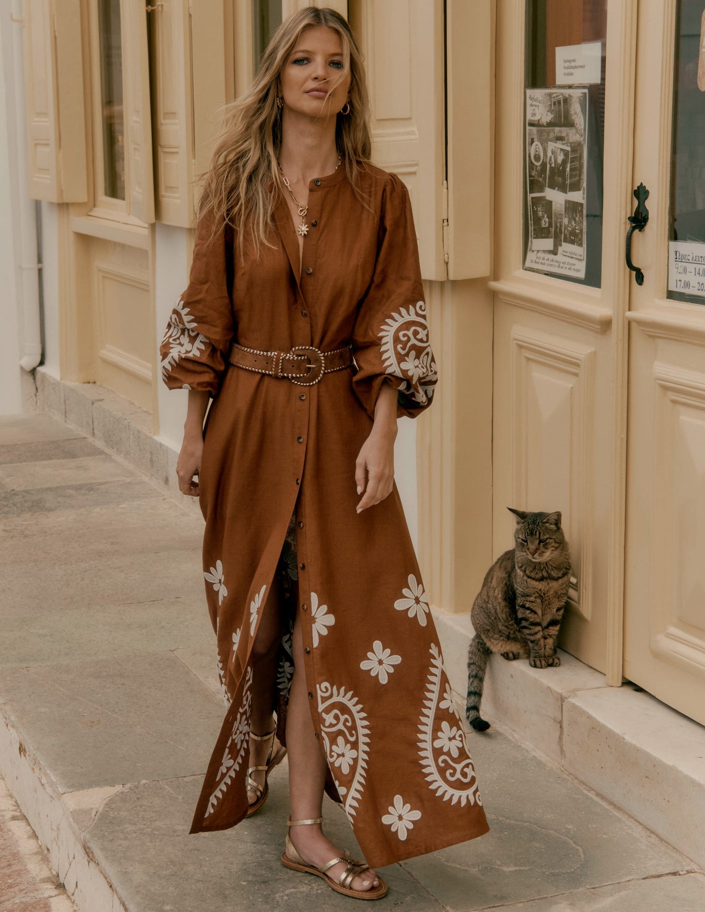 Mae Linen Blend Shirt Dress-Russet