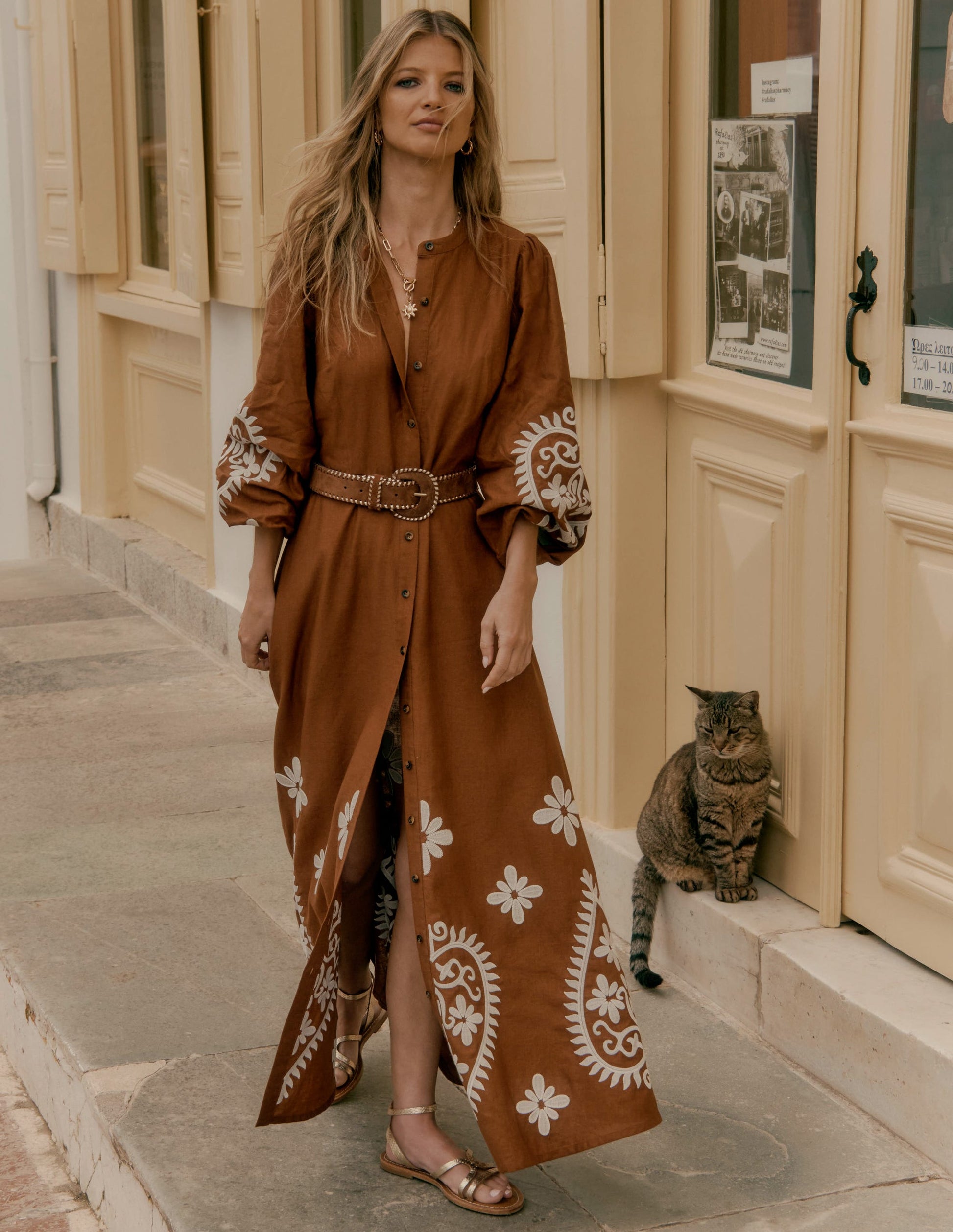 Mae Linen Blend Shirt Dress-Russet-2