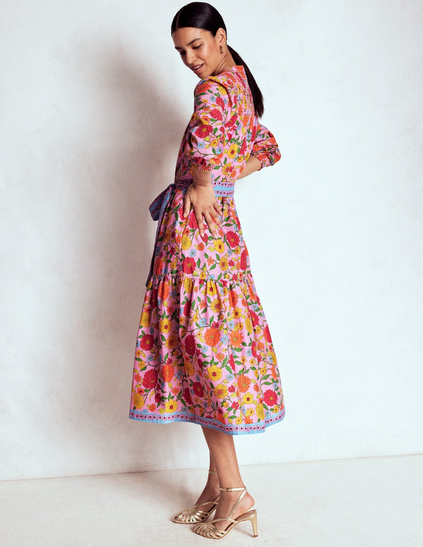 Cecily Cotton Midi Dress-Multi, Dahlia Trail