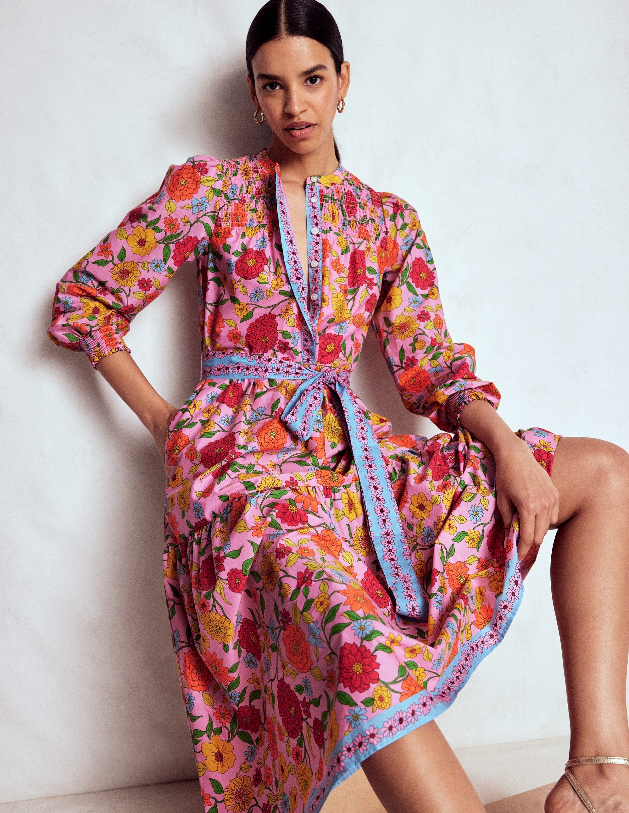 Cecily Cotton Midi Dress-Multi, Dahlia Trail | Boden UK