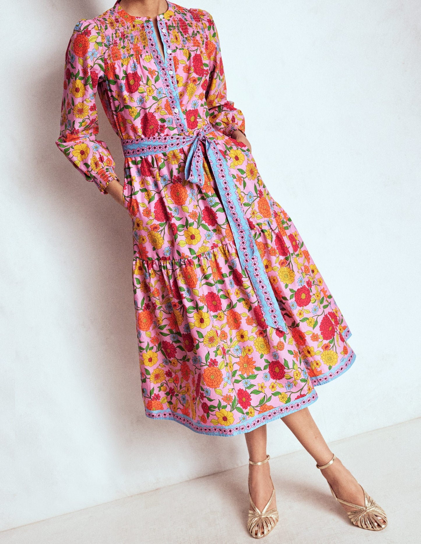 Cecily Cotton Midi Dress-Multi, Dahlia Trail