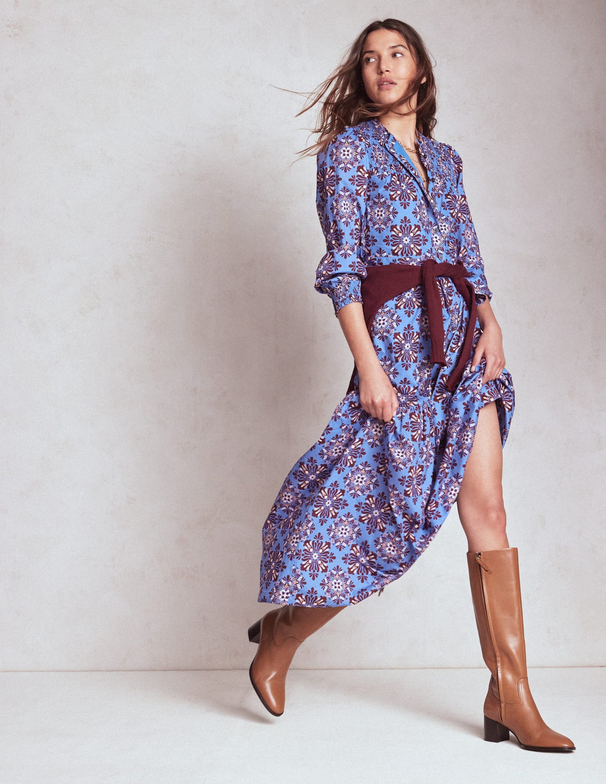 navy & cream floral cecily midi dress navy & cream floral cecily midi dress Cecily Cotton Midi Dress-Soft Blue, Bloom Mosaic