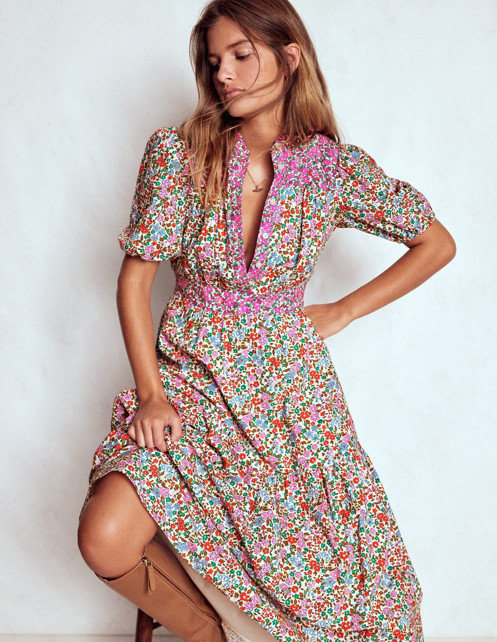 Beatrice Cotton Maxi Dress-Multi, Flowerbed Cluster - Image 1
