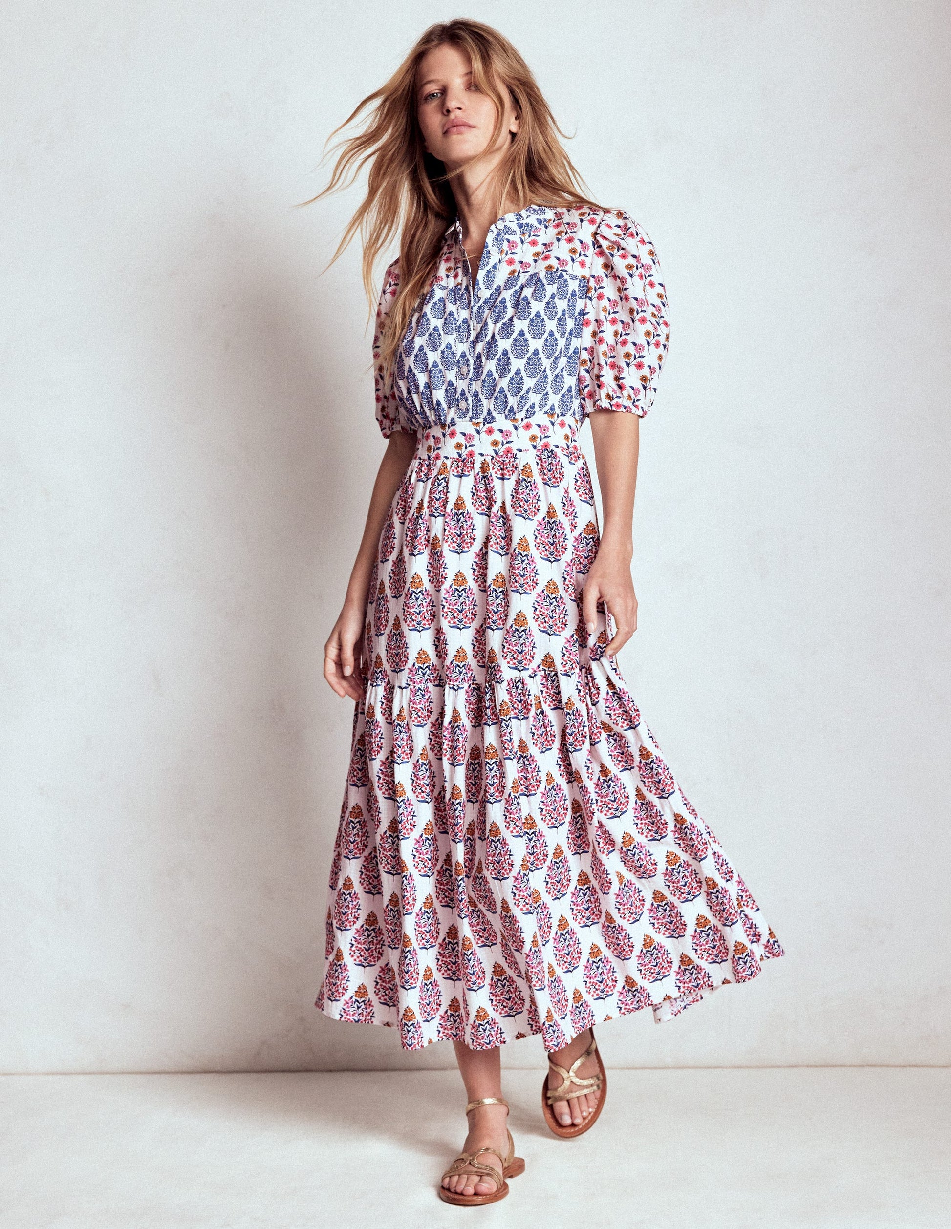 Beatrice Cotton Maxi Dress-Multi, Wildflower Bouquet Boden UK