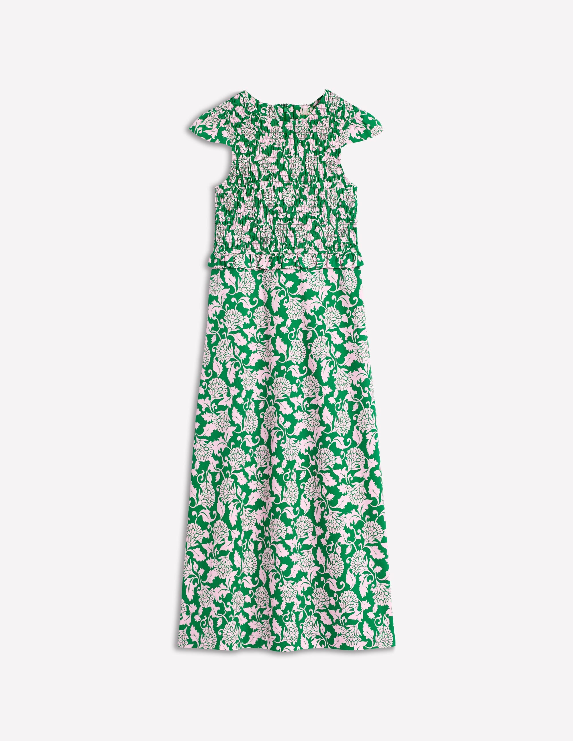 Carolina Smocked Midi Dress-Rich Emerald, Ornate Vine - Image 7
