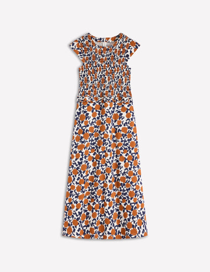 Carolina Smocked Midi Dress-Cognanc, Floweret Vine-7