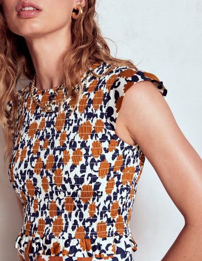 Carolina Smocked Midi Dress-Cognanc, Floweret Vine-2