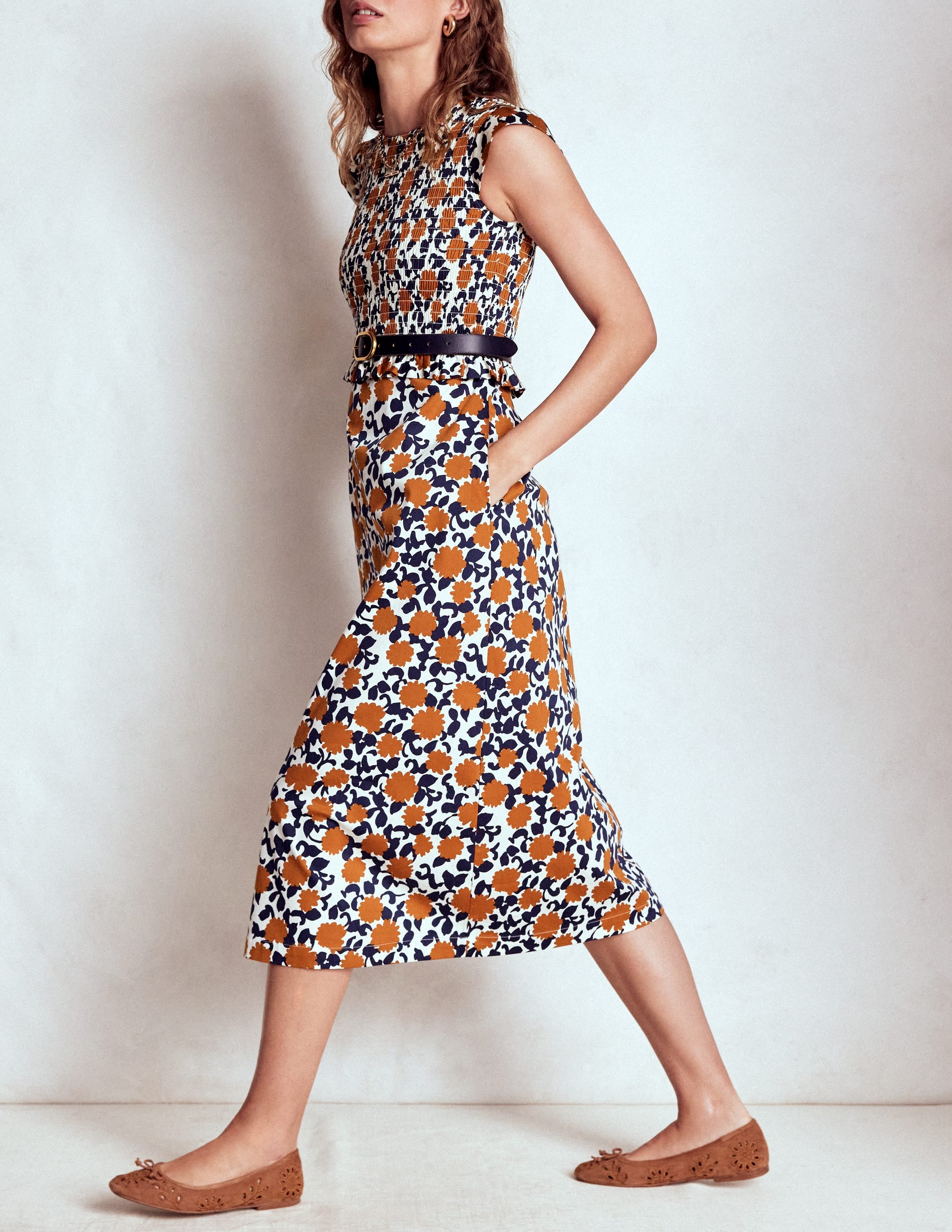Carolina Smocked Midi Dress-Cognanc, Floweret Vine - Image 5