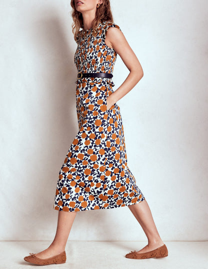 Carolina Smocked Midi Dress-Cognanc, Floweret Vine-5