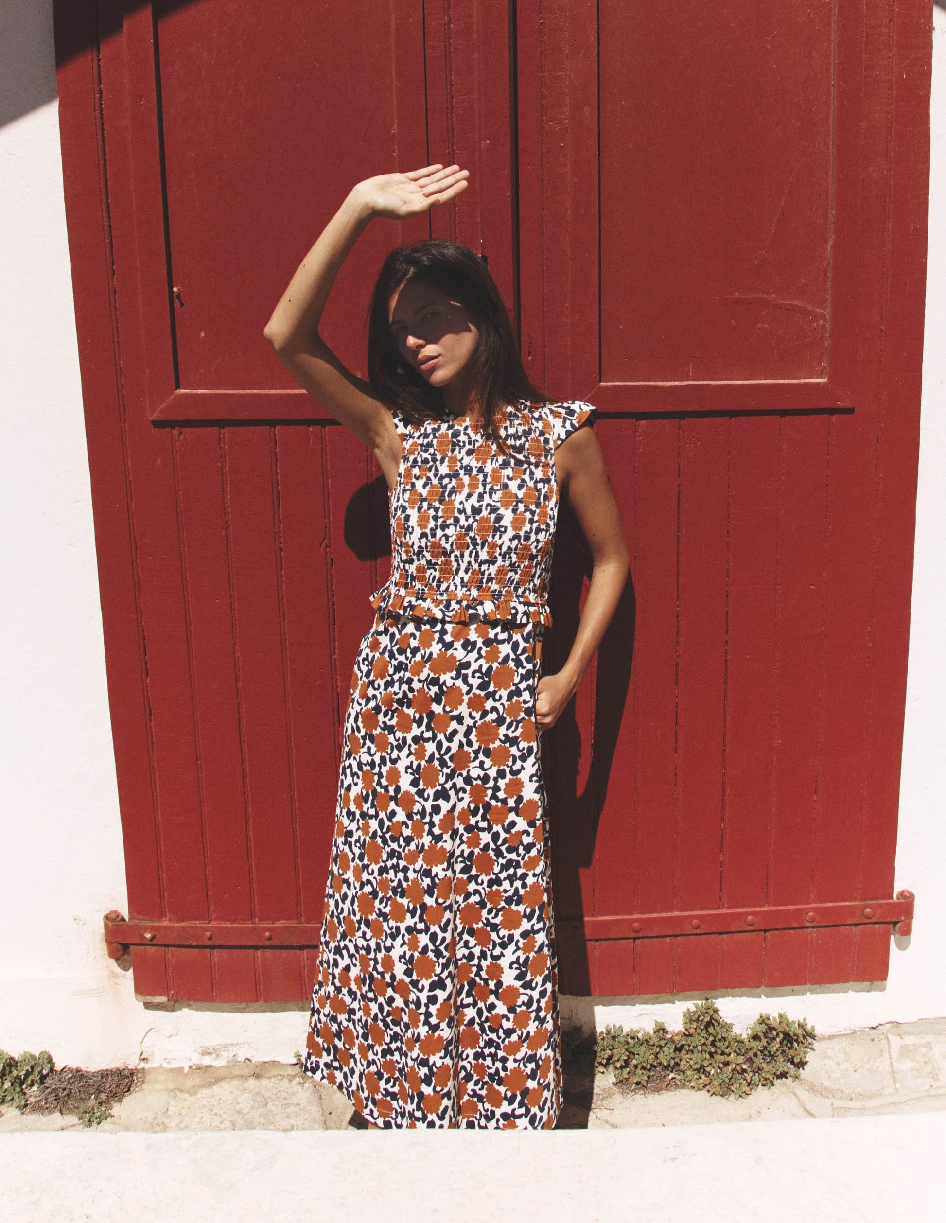 Carolina Smocked Midi Dress-Cognanc, Floweret Vine Carolina Smocked Midi Dress-Cognanc, Floweret Vine