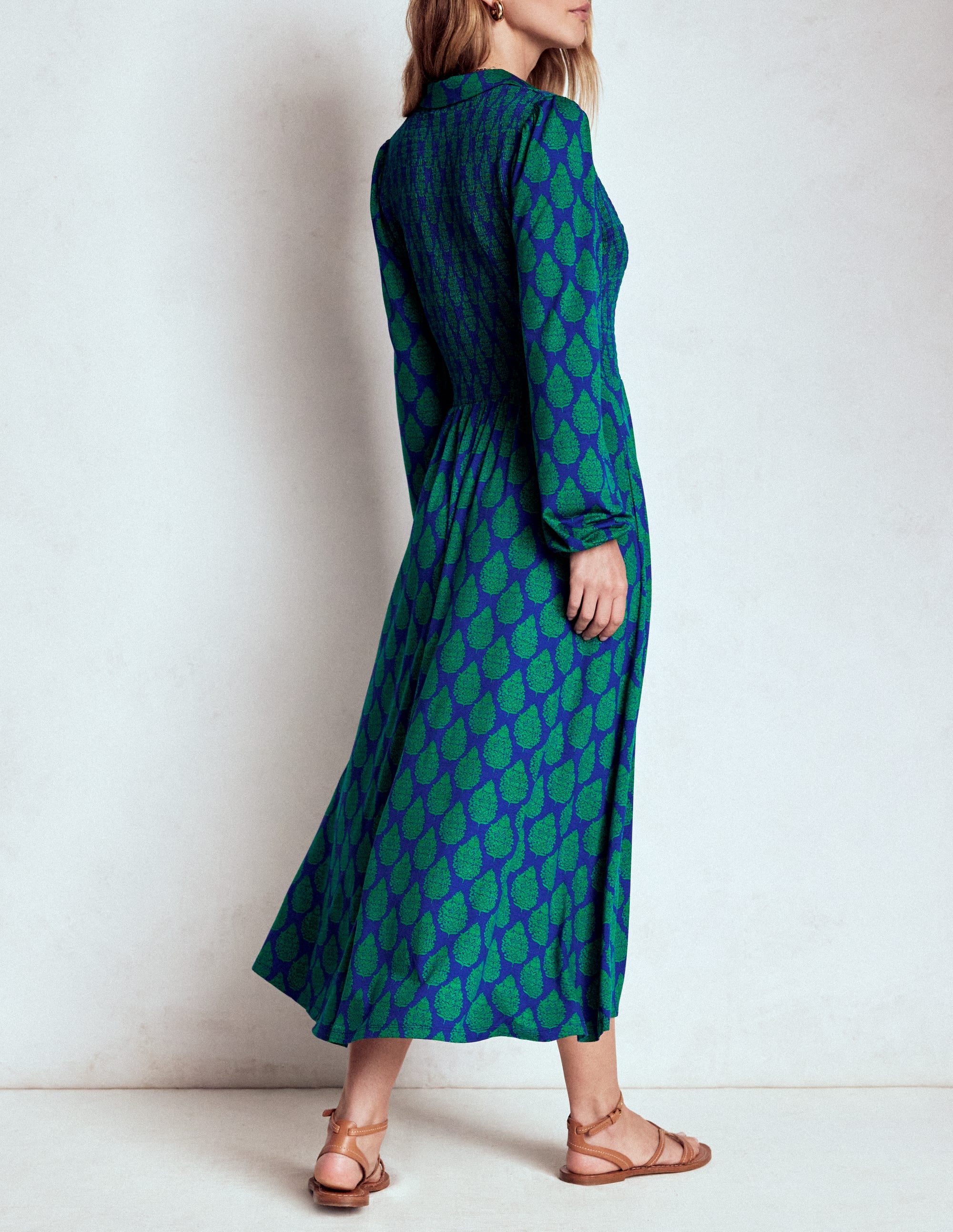 Smocked Jersey Dress-Blue, Wildflower Bouquet - Image 3