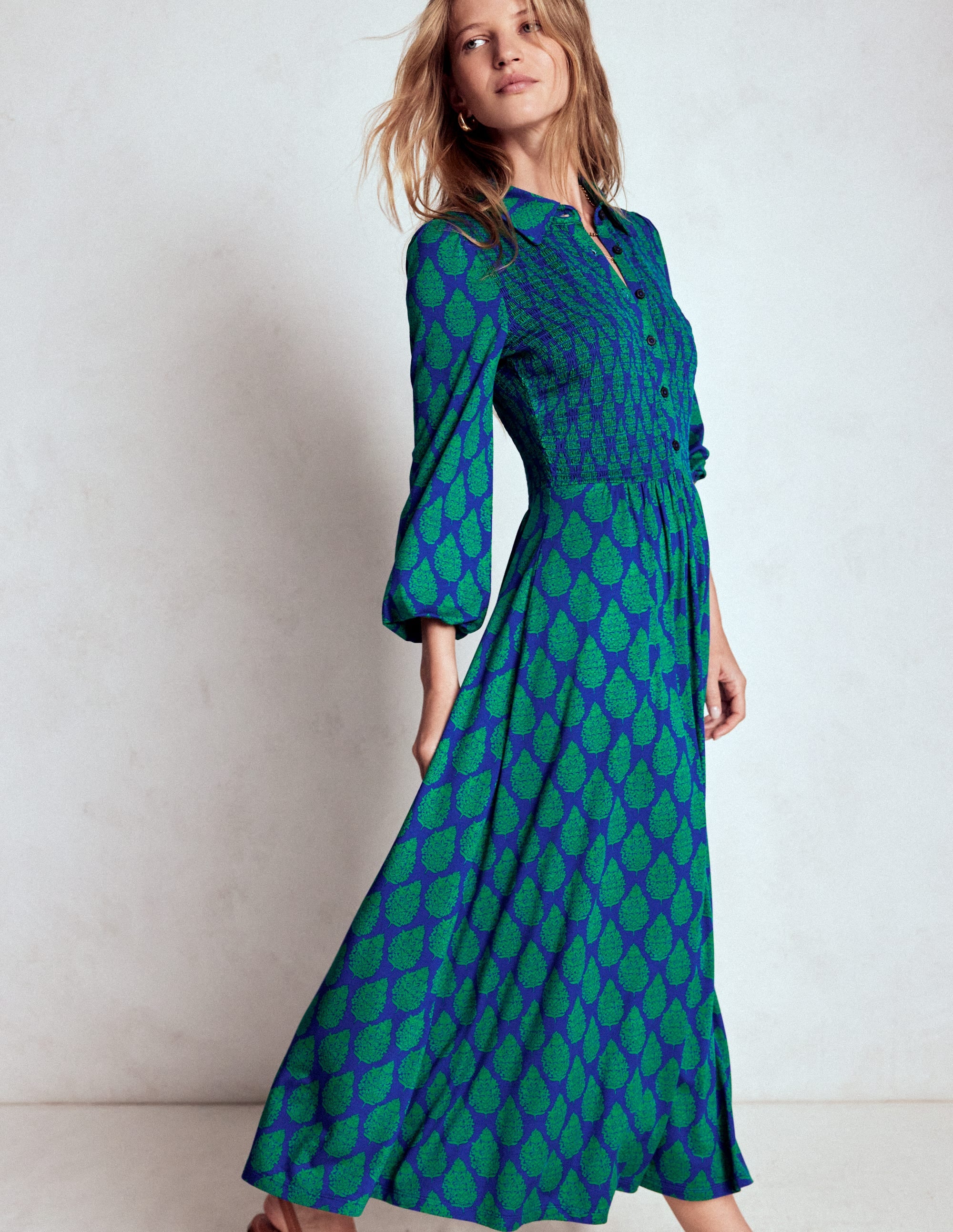 Smocked Jersey Dress-Blue, Wildflower Bouquet - Image 4