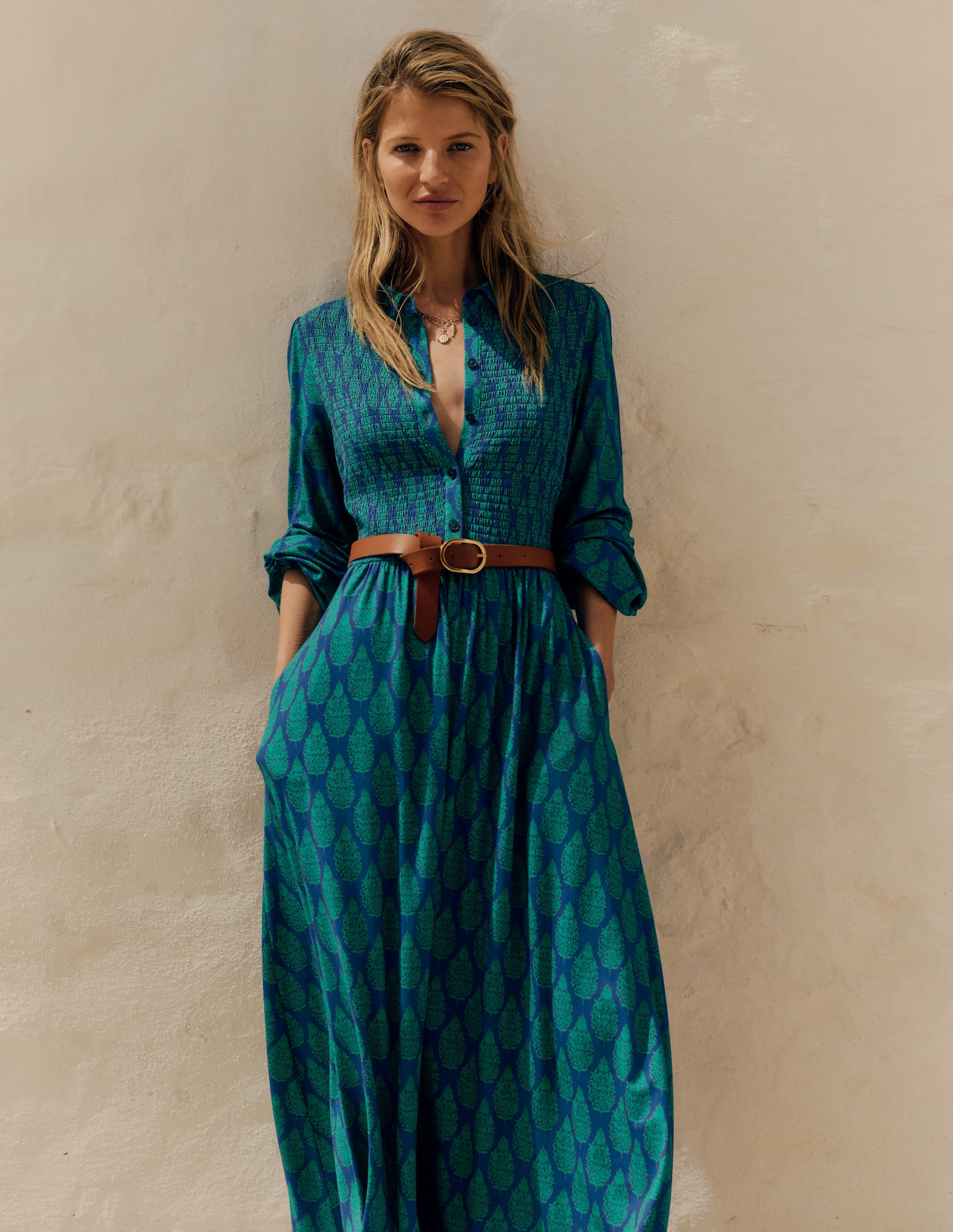 Smocked Jersey Dress-Blue, Wildflower Bouquet - Image 6