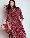 Smocked Jersey Dress-Chestnut, Painted Dot