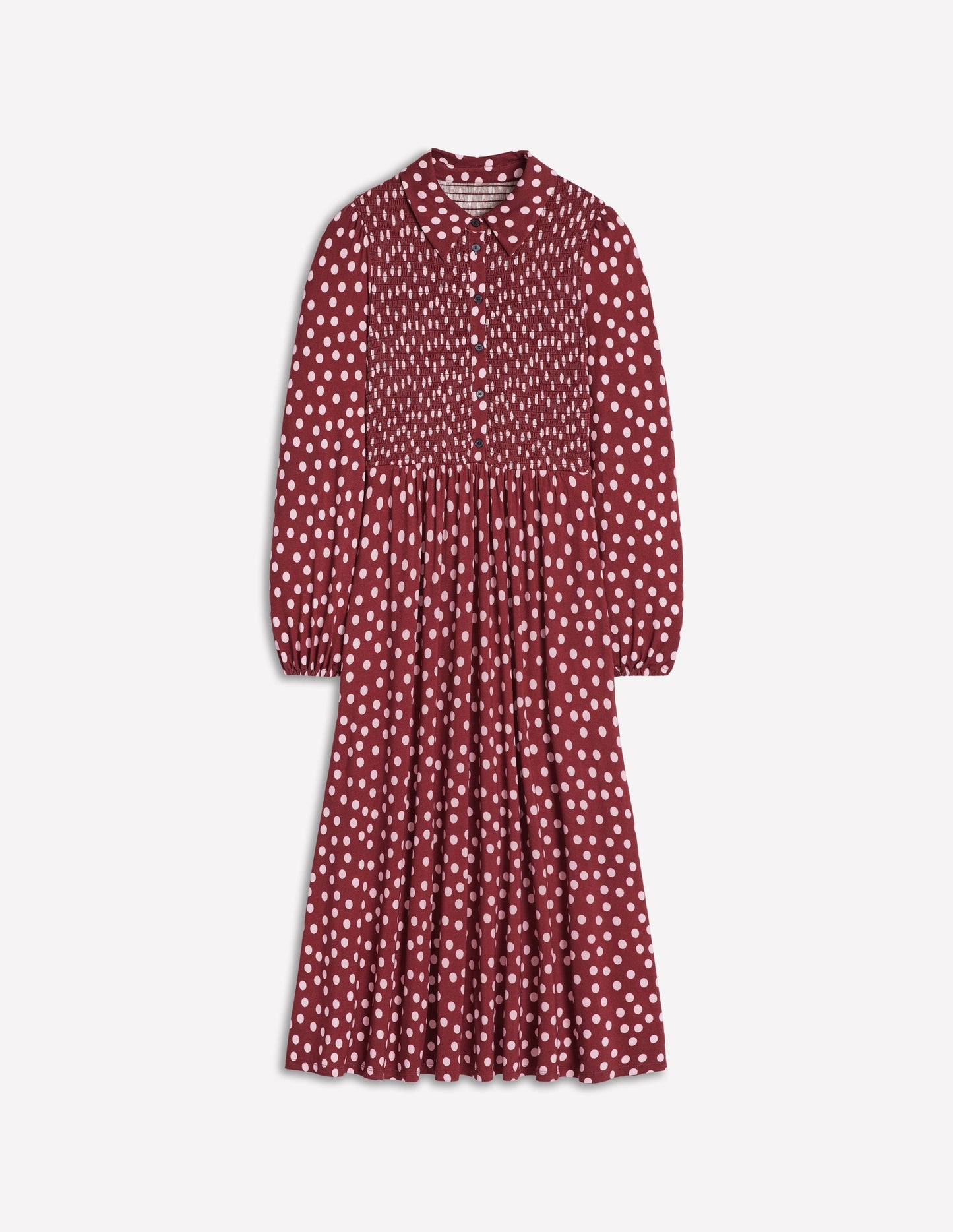 Smocked Jersey Shirt Dress-Chestnut, Painted Dot