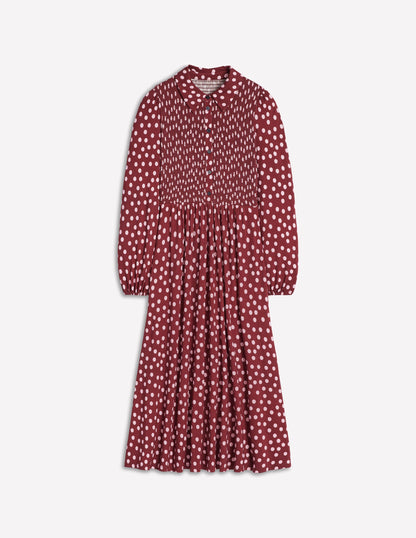 Smocked Jersey Shirt Dress-Chestnut, Painted Dot-5