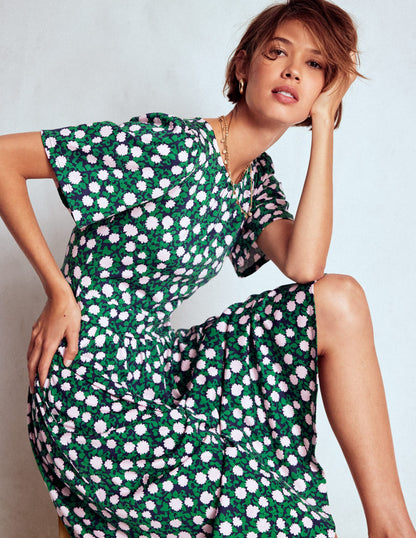 Louisa Jersey Midi Dress-Rich Emerald, Floweret Vine-2